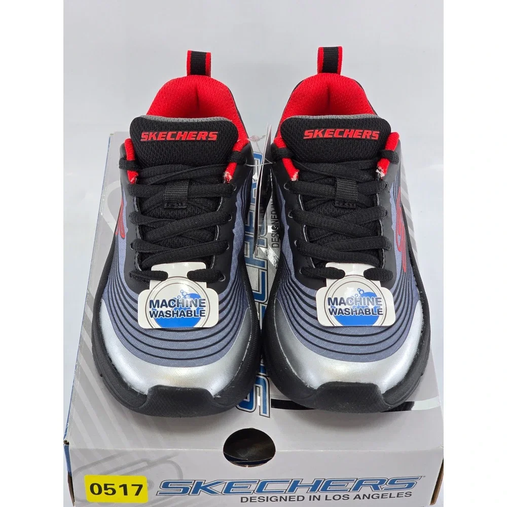 Skechers Microspec Advance Revconix Kids 10.5 Black Silver Red - New